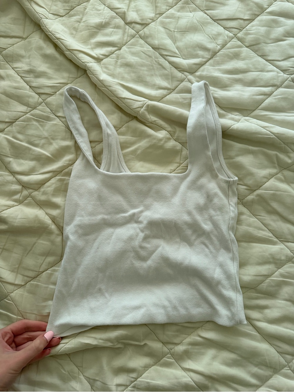 Zara White Ribbed Square-Neck Tank